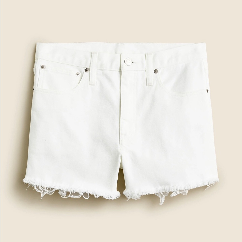 J. Crew Relaxed White Frayed Hem Denim Shorts Mid-Rise Casual Women’s Size 30